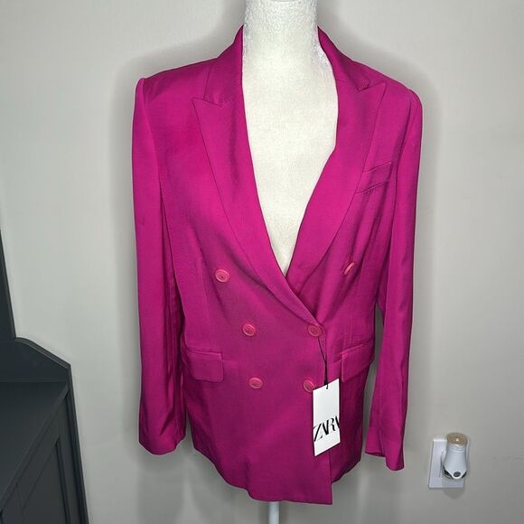 ZARA size small Double Breasted BUTTONED BLAZER FUCHSIA blazer NWT - Picture 5 of 11